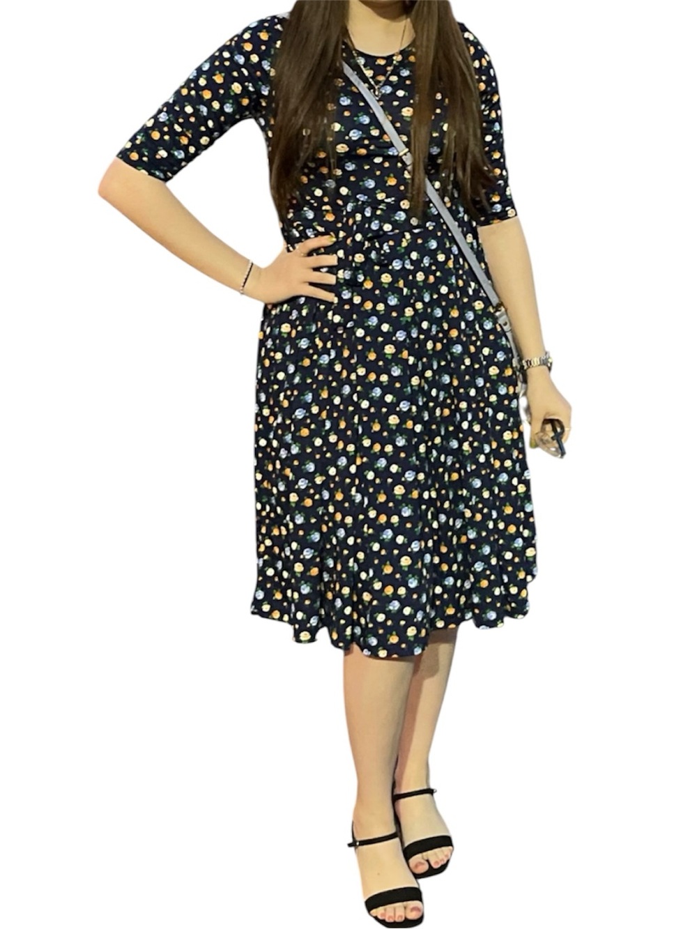 Darling Navy Floral Midi Dress with Belt